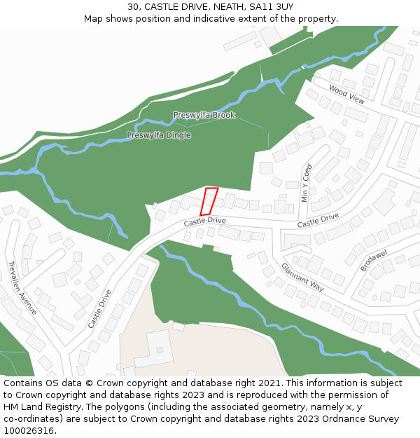 30, CASTLE DRIVE, NEATH, SA11 3UY: Location map and indicative extent of plot