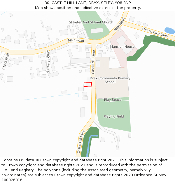 30, CASTLE HILL LANE, DRAX, SELBY, YO8 8NP: Location map and indicative extent of plot