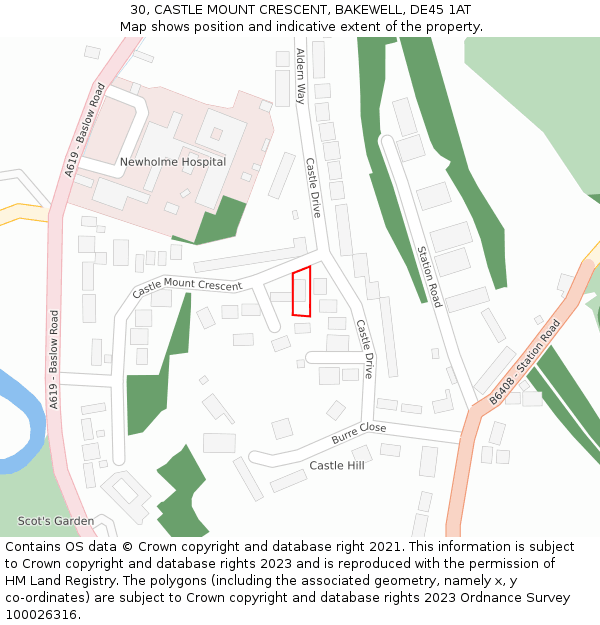 30, CASTLE MOUNT CRESCENT, BAKEWELL, DE45 1AT: Location map and indicative extent of plot