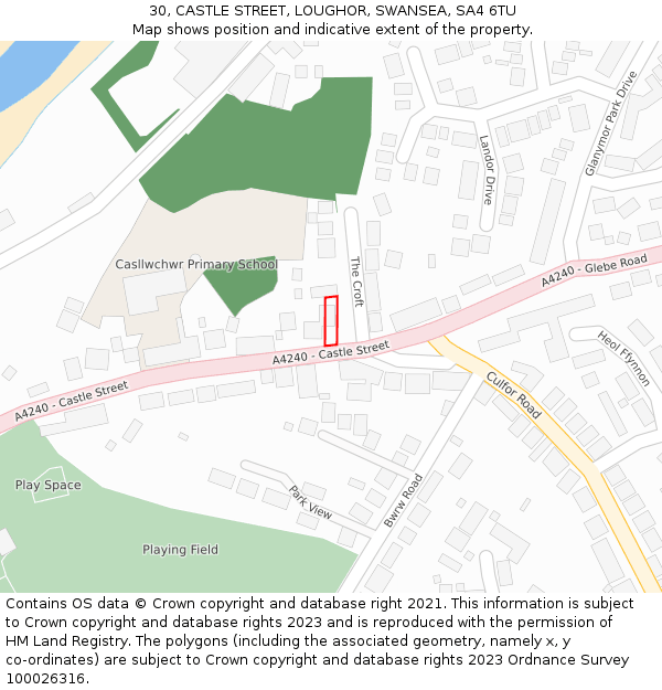 30, CASTLE STREET, LOUGHOR, SWANSEA, SA4 6TU: Location map and indicative extent of plot