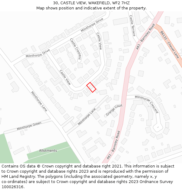 30, CASTLE VIEW, WAKEFIELD, WF2 7HZ: Location map and indicative extent of plot