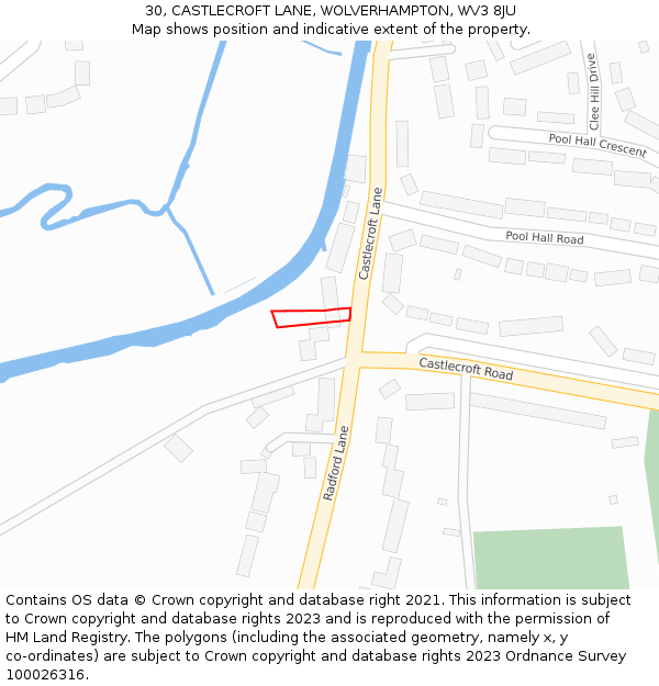 30, CASTLECROFT LANE, WOLVERHAMPTON, WV3 8JU: Location map and indicative extent of plot