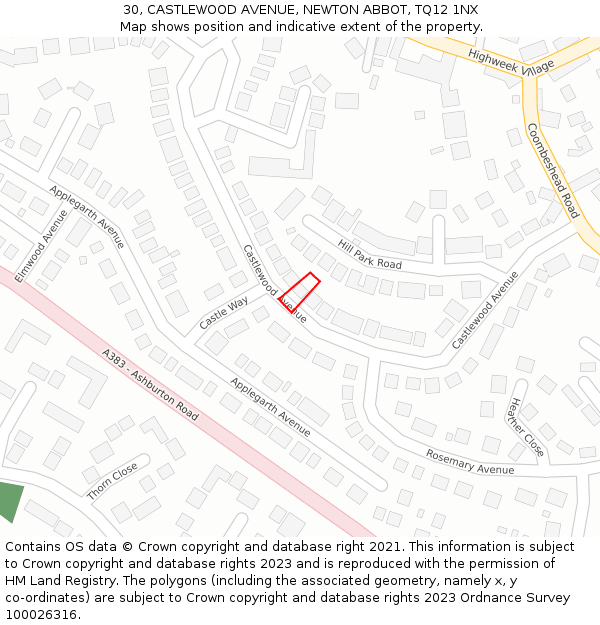 30, CASTLEWOOD AVENUE, NEWTON ABBOT, TQ12 1NX: Location map and indicative extent of plot