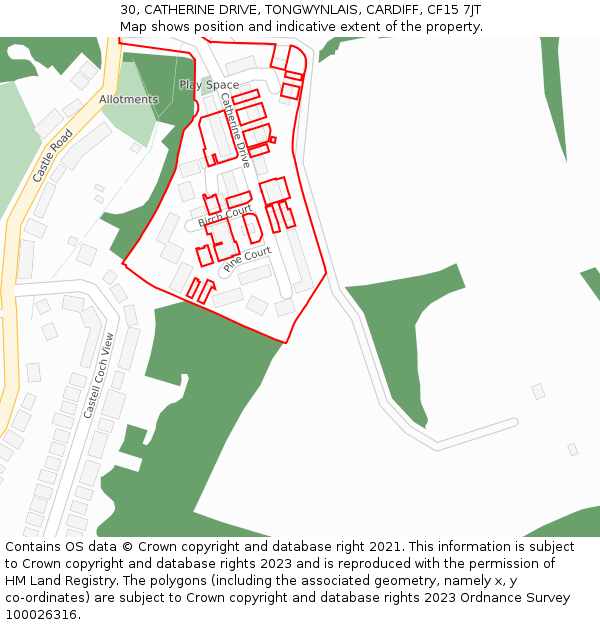 30, CATHERINE DRIVE, TONGWYNLAIS, CARDIFF, CF15 7JT: Location map and indicative extent of plot