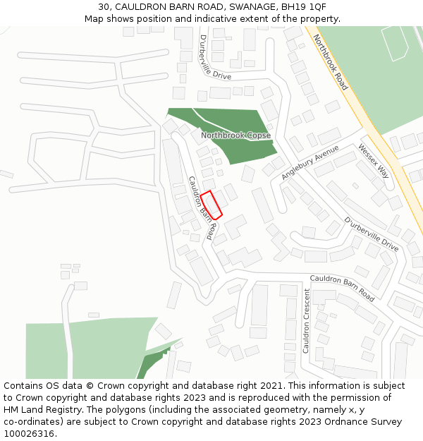 30, CAULDRON BARN ROAD, SWANAGE, BH19 1QF: Location map and indicative extent of plot