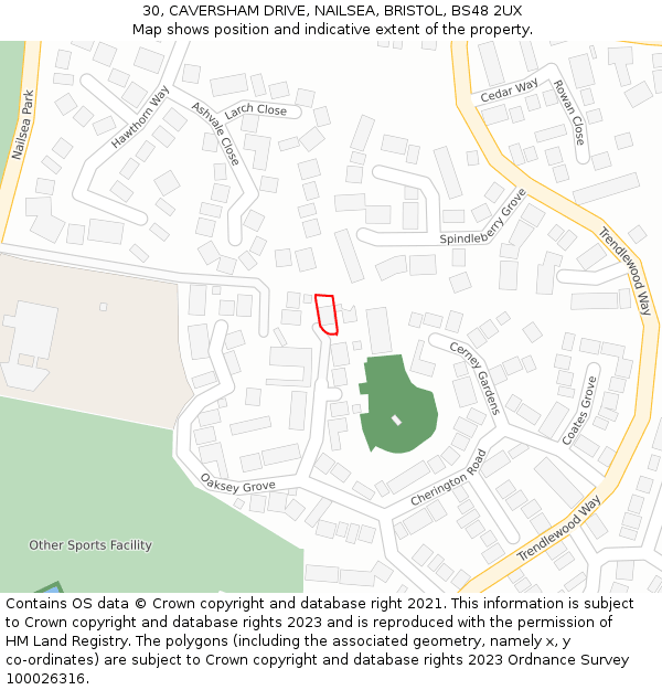 30, CAVERSHAM DRIVE, NAILSEA, BRISTOL, BS48 2UX: Location map and indicative extent of plot