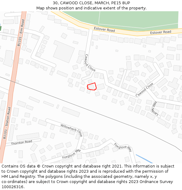 30, CAWOOD CLOSE, MARCH, PE15 8UP: Location map and indicative extent of plot