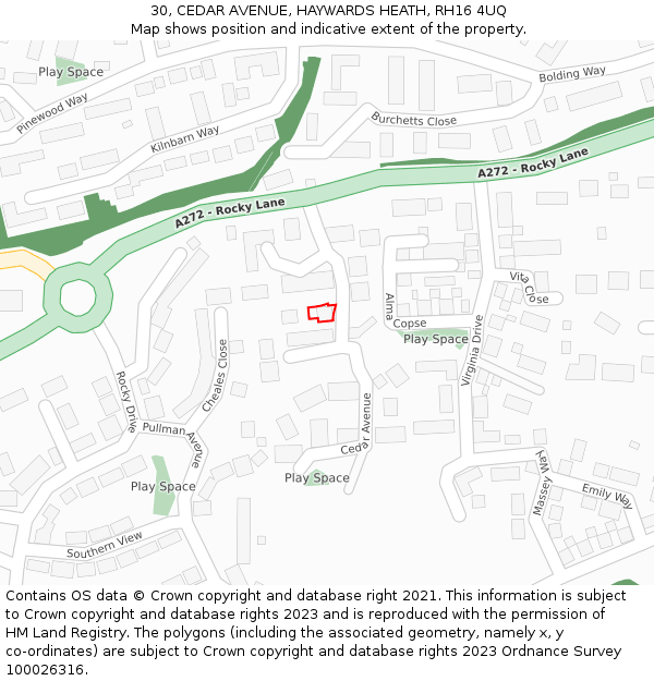 30, CEDAR AVENUE, HAYWARDS HEATH, RH16 4UQ: Location map and indicative extent of plot