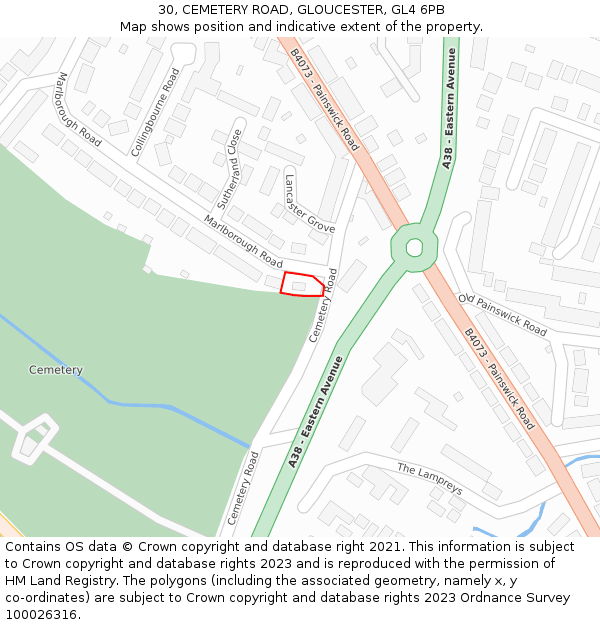30, CEMETERY ROAD, GLOUCESTER, GL4 6PB: Location map and indicative extent of plot