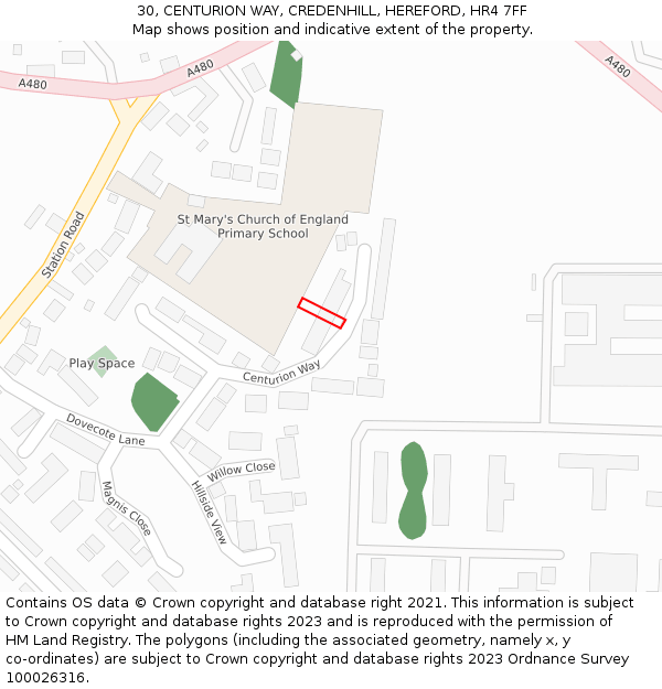 30, CENTURION WAY, CREDENHILL, HEREFORD, HR4 7FF: Location map and indicative extent of plot