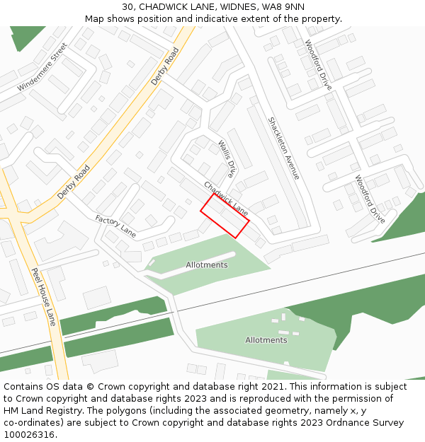 30, CHADWICK LANE, WIDNES, WA8 9NN: Location map and indicative extent of plot