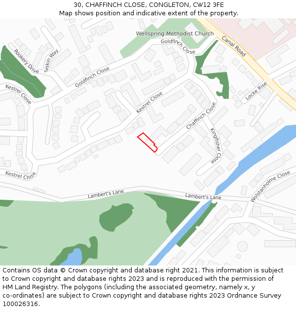 30, CHAFFINCH CLOSE, CONGLETON, CW12 3FE: Location map and indicative extent of plot