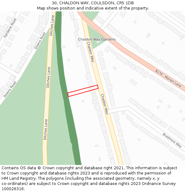 30, CHALDON WAY, COULSDON, CR5 1DB: Location map and indicative extent of plot
