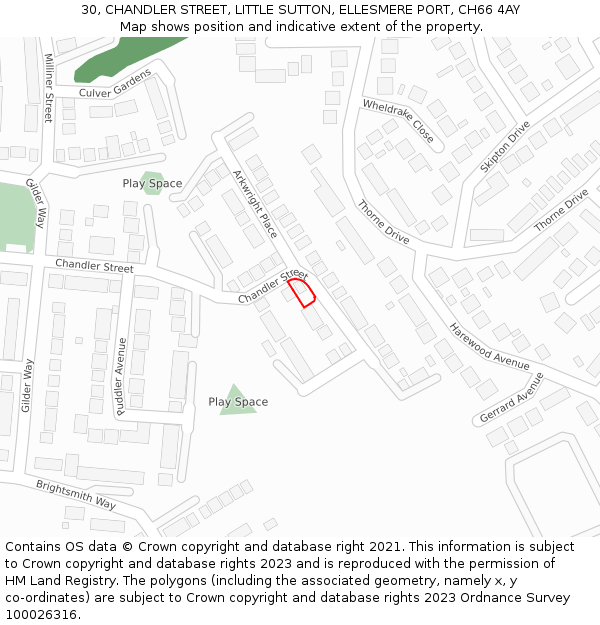 30, CHANDLER STREET, LITTLE SUTTON, ELLESMERE PORT, CH66 4AY: Location map and indicative extent of plot