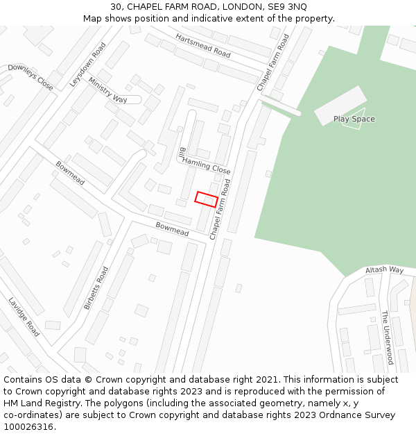 30, CHAPEL FARM ROAD, LONDON, SE9 3NQ: Location map and indicative extent of plot