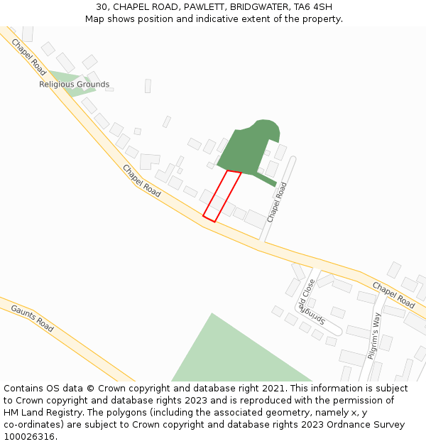 30, CHAPEL ROAD, PAWLETT, BRIDGWATER, TA6 4SH: Location map and indicative extent of plot