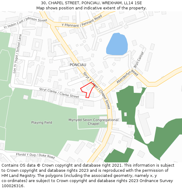 30, CHAPEL STREET, PONCIAU, WREXHAM, LL14 1SE: Location map and indicative extent of plot