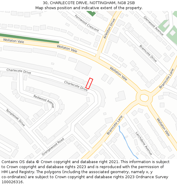 30, CHARLECOTE DRIVE, NOTTINGHAM, NG8 2SB: Location map and indicative extent of plot