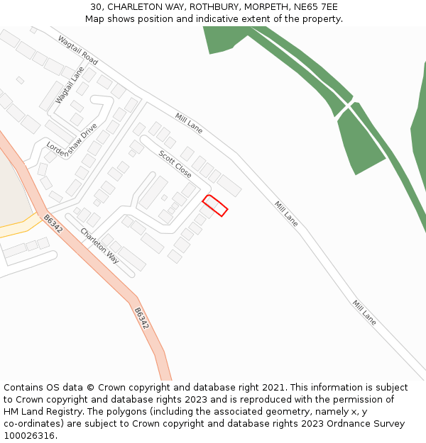 30, CHARLETON WAY, ROTHBURY, MORPETH, NE65 7EE: Location map and indicative extent of plot