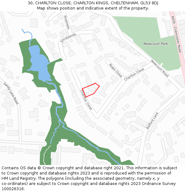 30, CHARLTON CLOSE, CHARLTON KINGS, CHELTENHAM, GL53 8DJ: Location map and indicative extent of plot