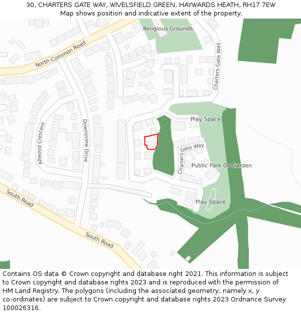 30, CHARTERS GATE WAY, WIVELSFIELD GREEN, HAYWARDS HEATH, RH17 7EW: Location map and indicative extent of plot