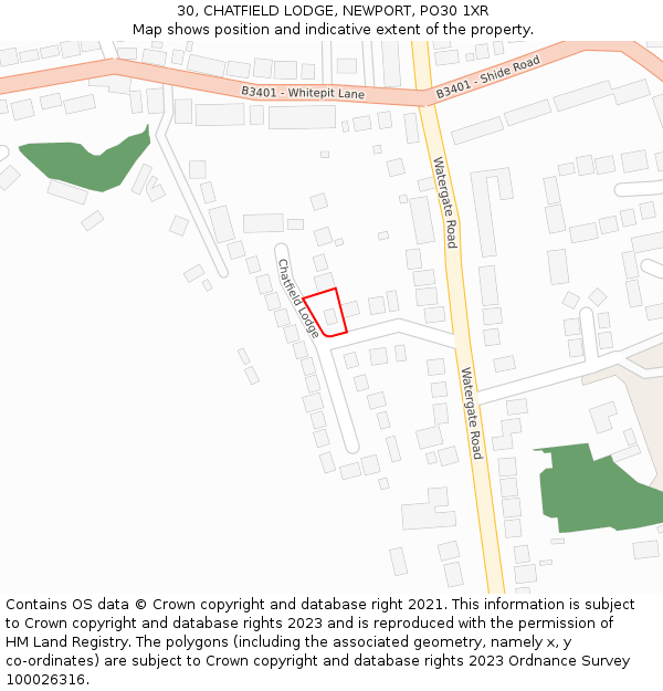 30, CHATFIELD LODGE, NEWPORT, PO30 1XR: Location map and indicative extent of plot