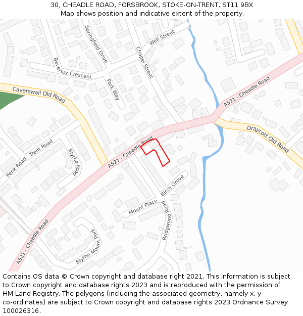 30, CHEADLE ROAD, FORSBROOK, STOKE-ON-TRENT, ST11 9BX: Location map and indicative extent of plot