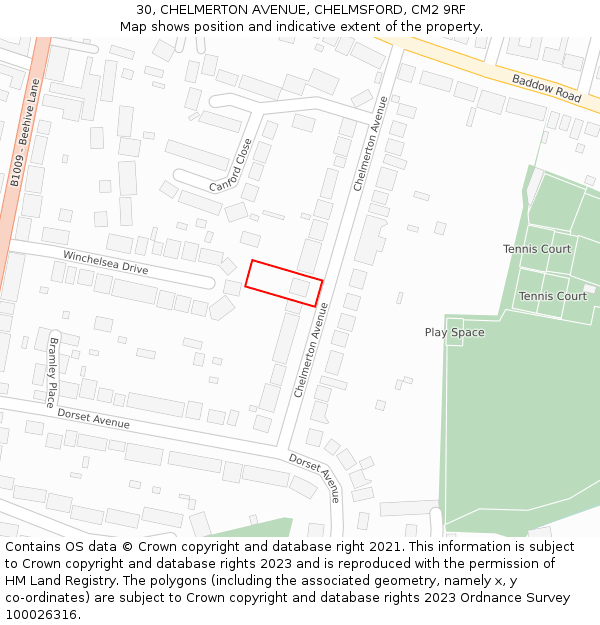 30, CHELMERTON AVENUE, CHELMSFORD, CM2 9RF: Location map and indicative extent of plot