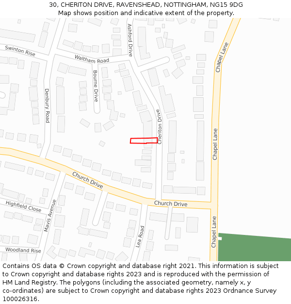 30, CHERITON DRIVE, RAVENSHEAD, NOTTINGHAM, NG15 9DG: Location map and indicative extent of plot