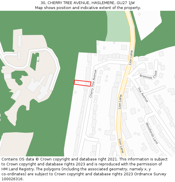 30, CHERRY TREE AVENUE, HASLEMERE, GU27 1JW: Location map and indicative extent of plot