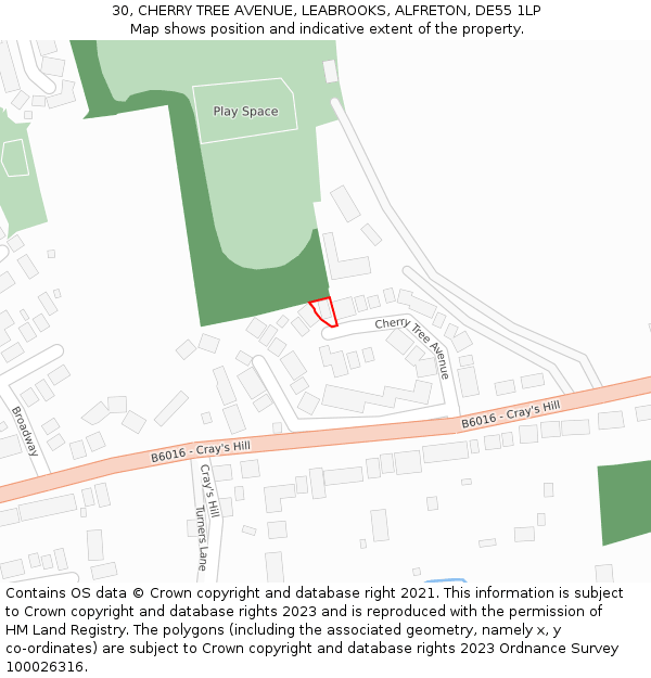 30, CHERRY TREE AVENUE, LEABROOKS, ALFRETON, DE55 1LP: Location map and indicative extent of plot