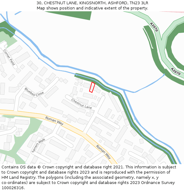 30, CHESTNUT LANE, KINGSNORTH, ASHFORD, TN23 3LR: Location map and indicative extent of plot