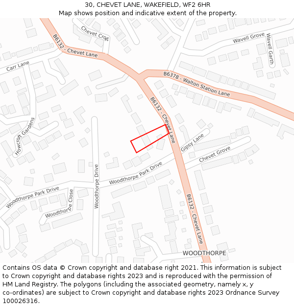 30, CHEVET LANE, WAKEFIELD, WF2 6HR: Location map and indicative extent of plot