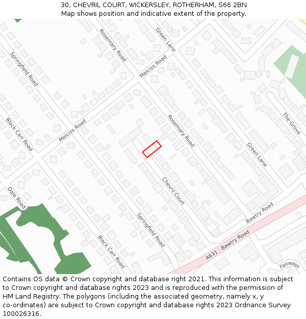 30, CHEVRIL COURT, WICKERSLEY, ROTHERHAM, S66 2BN: Location map and indicative extent of plot