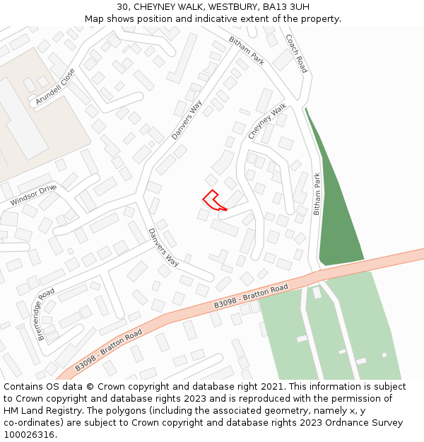 30, CHEYNEY WALK, WESTBURY, BA13 3UH: Location map and indicative extent of plot