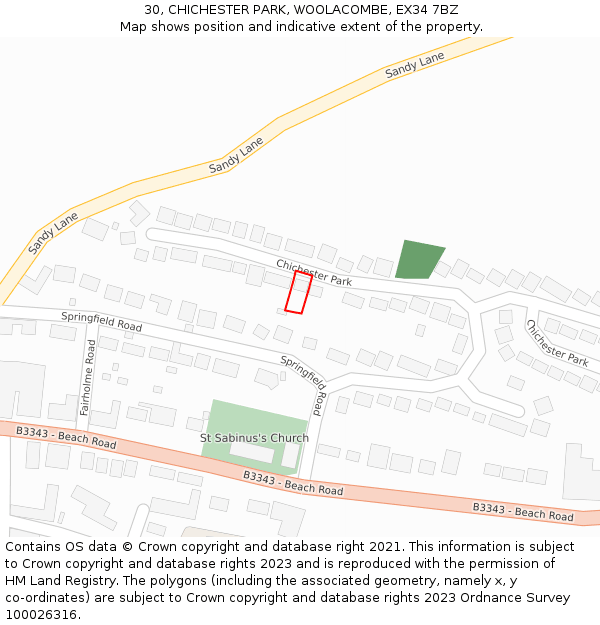 30, CHICHESTER PARK, WOOLACOMBE, EX34 7BZ: Location map and indicative extent of plot