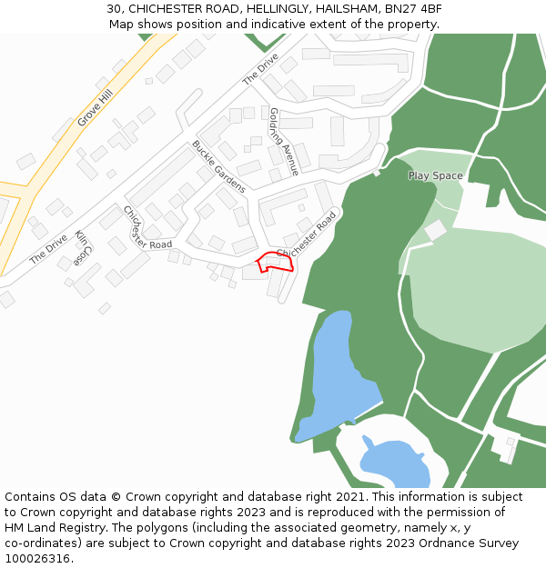 30, CHICHESTER ROAD, HELLINGLY, HAILSHAM, BN27 4BF: Location map and indicative extent of plot