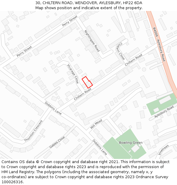 30, CHILTERN ROAD, WENDOVER, AYLESBURY, HP22 6DA: Location map and indicative extent of plot