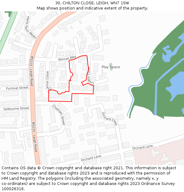 30, CHILTON CLOSE, LEIGH, WN7 1SW: Location map and indicative extent of plot