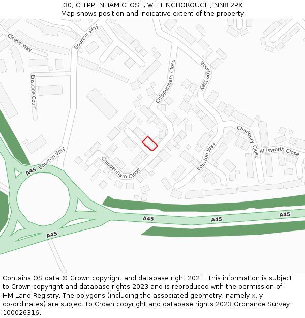 30, CHIPPENHAM CLOSE, WELLINGBOROUGH, NN8 2PX: Location map and indicative extent of plot