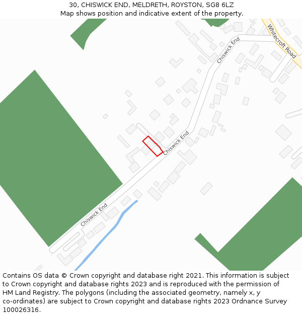 30, CHISWICK END, MELDRETH, ROYSTON, SG8 6LZ: Location map and indicative extent of plot