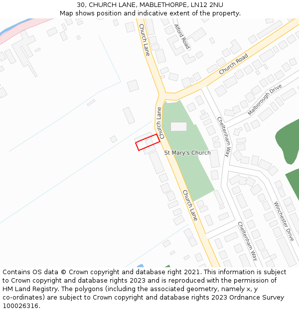 30, CHURCH LANE, MABLETHORPE, LN12 2NU: Location map and indicative extent of plot