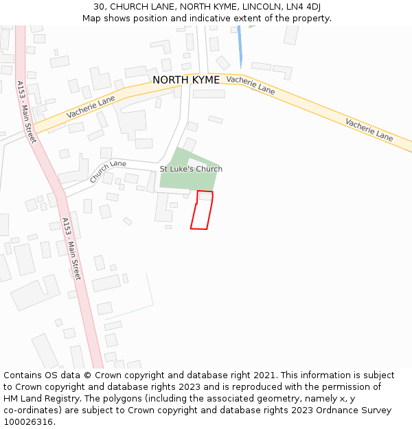 30, CHURCH LANE, NORTH KYME, LINCOLN, LN4 4DJ: Location map and indicative extent of plot