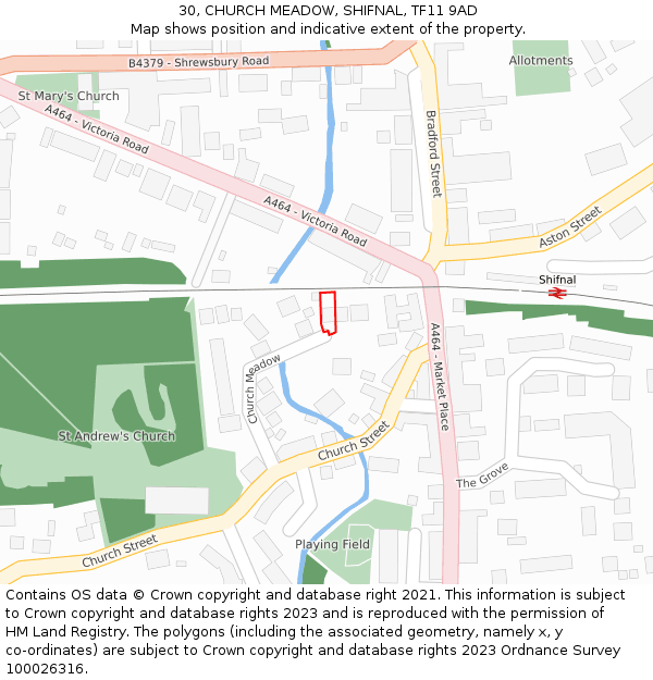 30, CHURCH MEADOW, SHIFNAL, TF11 9AD: Location map and indicative extent of plot