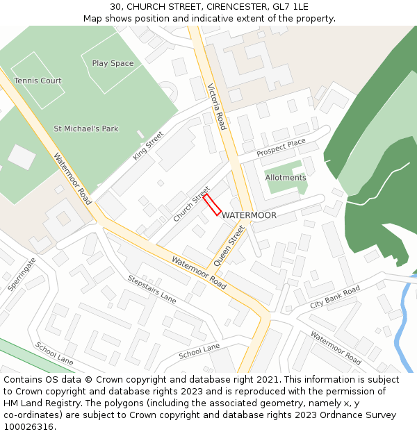 30, CHURCH STREET, CIRENCESTER, GL7 1LE: Location map and indicative extent of plot