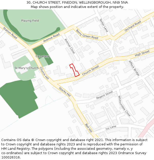 30, CHURCH STREET, FINEDON, WELLINGBOROUGH, NN9 5NA: Location map and indicative extent of plot