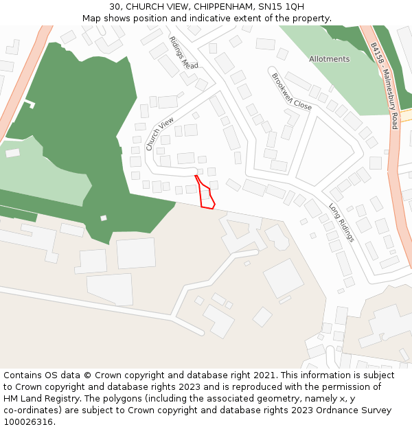 30, CHURCH VIEW, CHIPPENHAM, SN15 1QH: Location map and indicative extent of plot