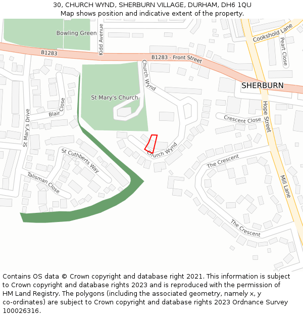 30, CHURCH WYND, SHERBURN VILLAGE, DURHAM, DH6 1QU: Location map and indicative extent of plot