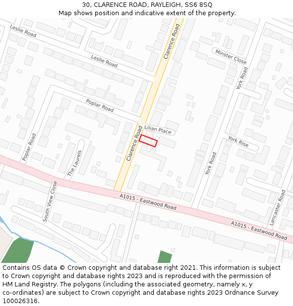 30, CLARENCE ROAD, RAYLEIGH, SS6 8SQ: Location map and indicative extent of plot