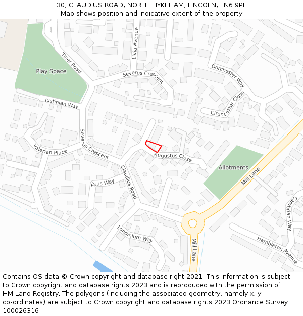 30, CLAUDIUS ROAD, NORTH HYKEHAM, LINCOLN, LN6 9PH: Location map and indicative extent of plot